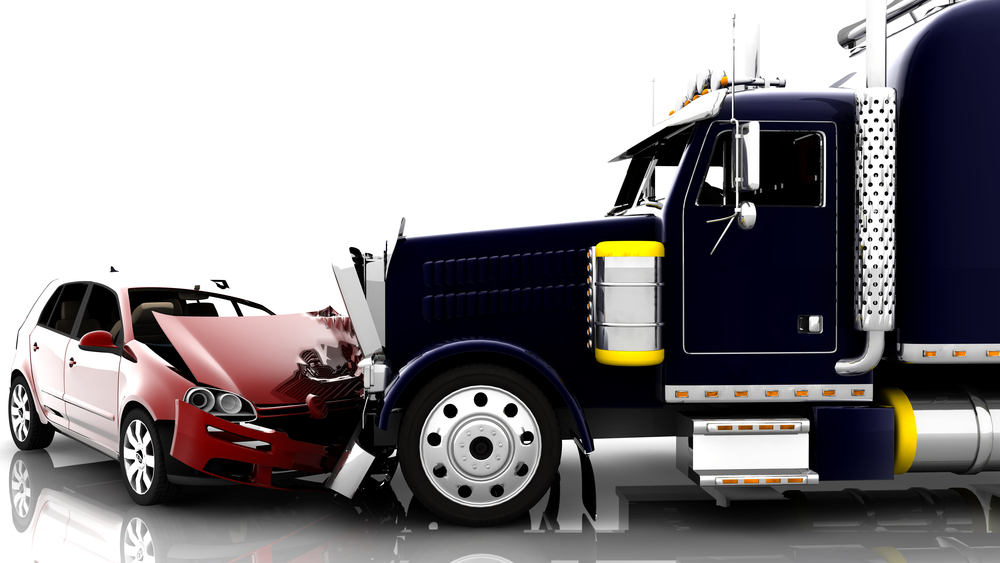 Black truck crashed head on with a red car before calling a Truck Accident Lawyer San Fernando Valley, CA