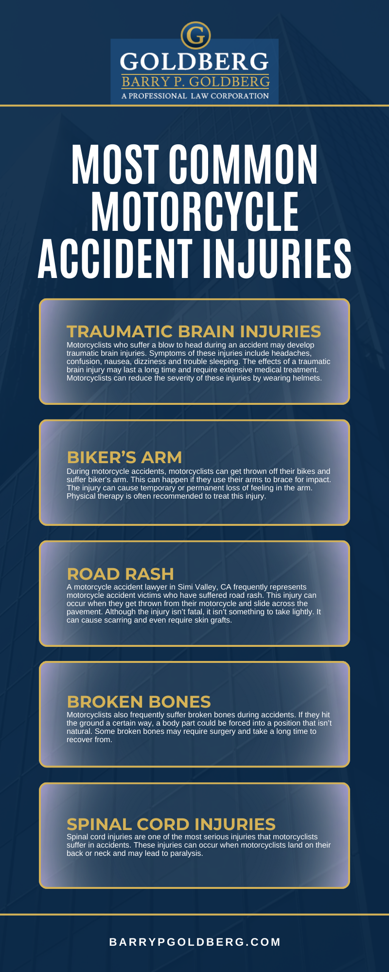 Most Common Motorcycle Accident Injuries Infographic