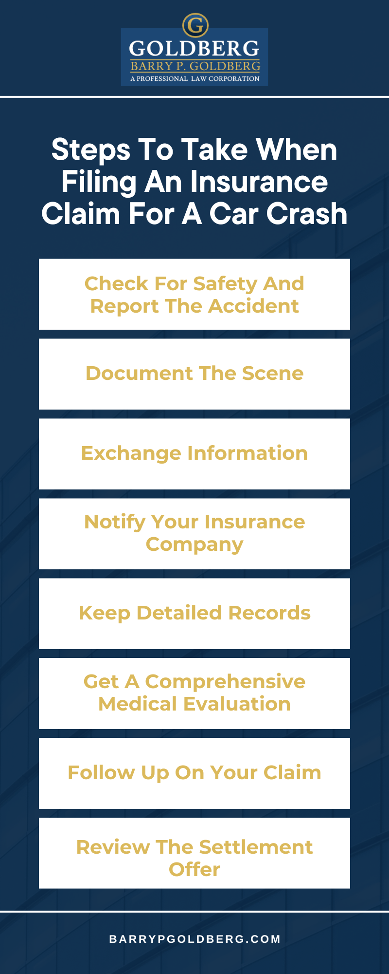 Steps To Take When Filing An Insurance Claim For A Car Crash infographic